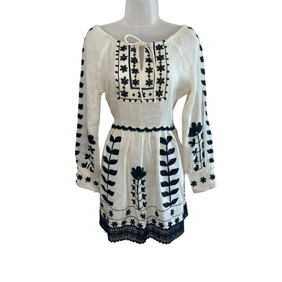 Roja Boho Chic Off-Shoulder Wool Dress With Black Embroidery Long Sleeves Size S - Picture 2 of 12